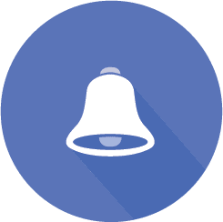 A bell icon on a blue circle with a long shadow.